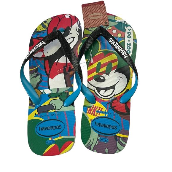 Havaianas Flip Flops Mens Size 9/10 Eur 43/44 Disney Mickey Mouse Pluto Slip On - Picture 1 of 10